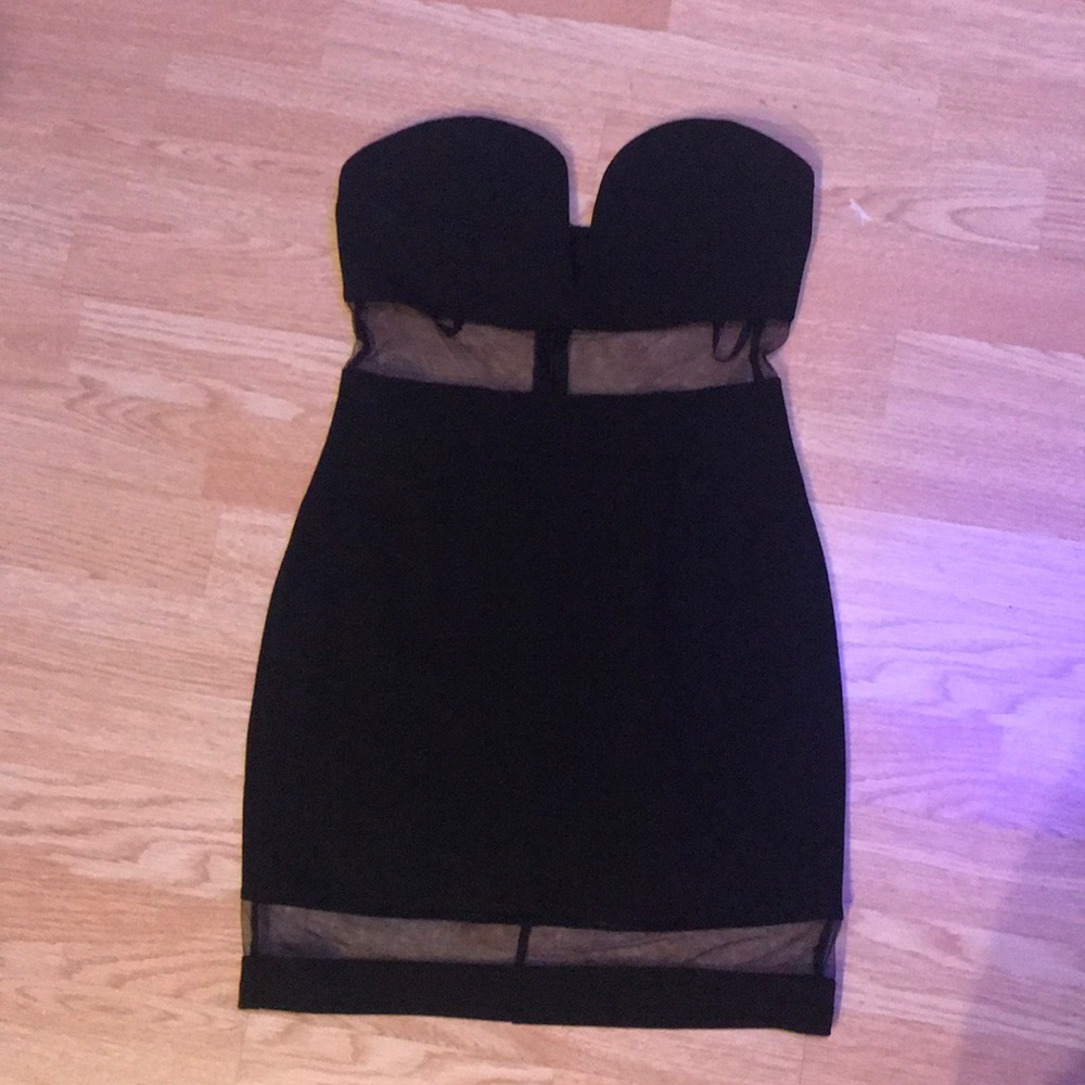 Black Strapless Bodycon Dress with mesh detail